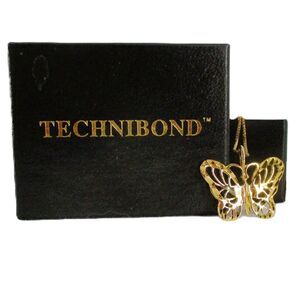 NEW Technibond Gold Bonded Sterling Silver Diamond Cut Butterfly Necklace